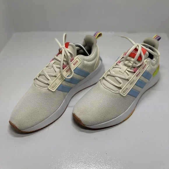 Adidas Cloudfoam Super Pride Shoes Womens 10 Cream Blue Rainbow Running Sneakers - Picture 2 of 15